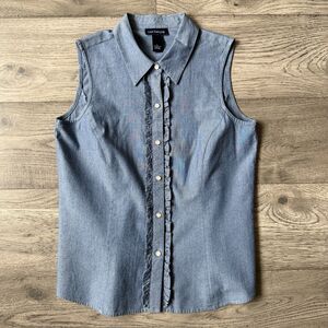 Ann Taylor Chambray Ruffle Front Sleeveless Blouse - Size 6